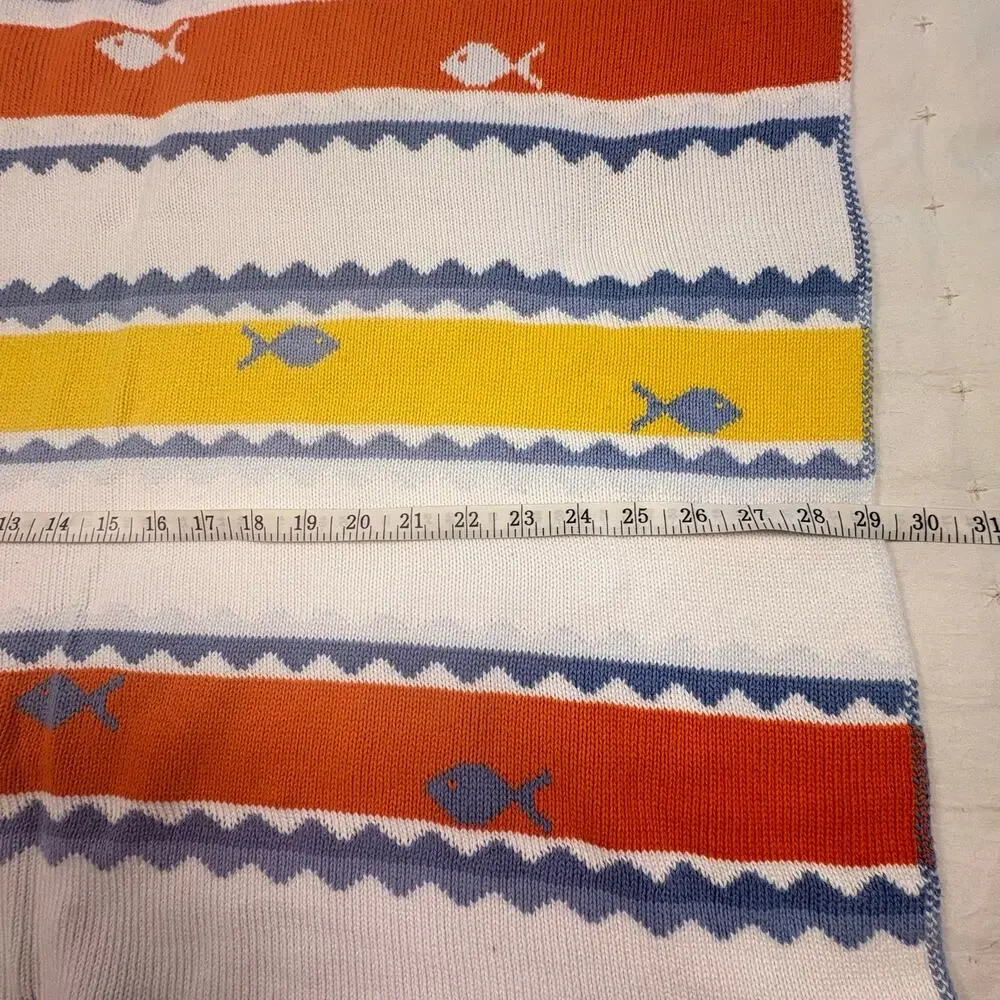 Cover Me Vintage Cotton Baby Blanket Blue Striped Fish Layette Bunting USA
